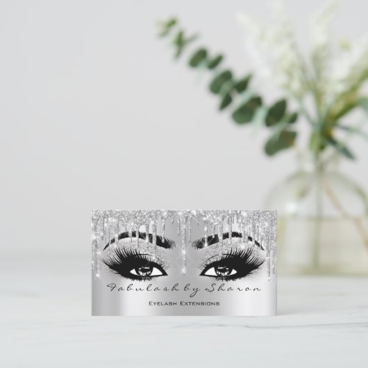Makeup Eyebrow Lash Glitter Drip Gray Silver Spark Visitekaartje (Staand voorkant)
