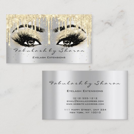 Makeup Eyebrow Lash Glitter Drip Grey Gold Spark Visitekaartje (Voorkant / Achterkant)