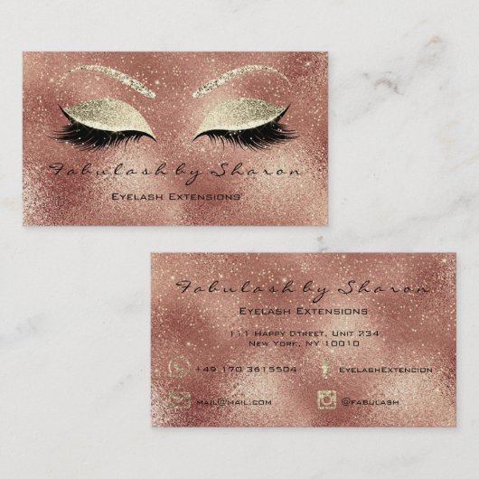 Makeup Eyebrow Lashes Extension Glitter Gold Peach Visitekaartje (Voorkant / Achterkant)