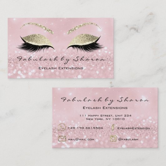 Makeup Eyebrow Lashes Extension Glitter Gold Pink Visitekaartje (Voorkant / Achterkant)