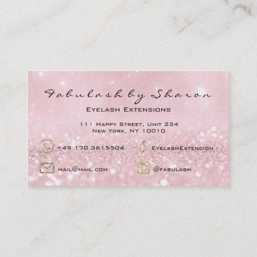 Makeup Eyebrow Lashes Extension Glitter Gold Pink Visitekaartje (Achterkant)