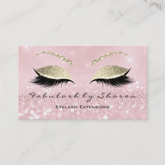 Makeup Eyebrow Lashes Extension Glitter Gold Pink Visitekaartje (Voorkant)