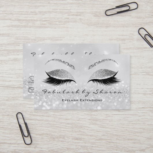 Makeup Eyebrow Lashes Extension Glitter Silver 2 Visitekaartje (Voorkant / Achterkant in situ)