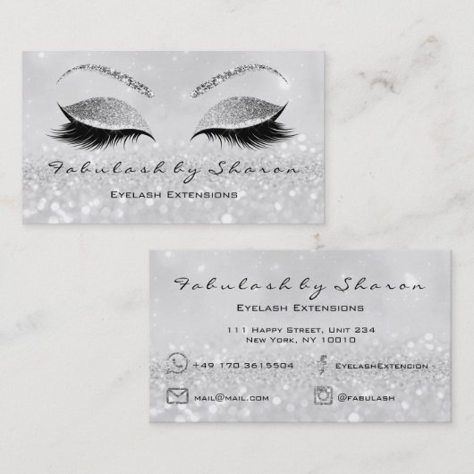 Makeup Eyebrow Lashes Extension Glitter Silver 2 Visitekaartje (Voorkant / Achterkant)