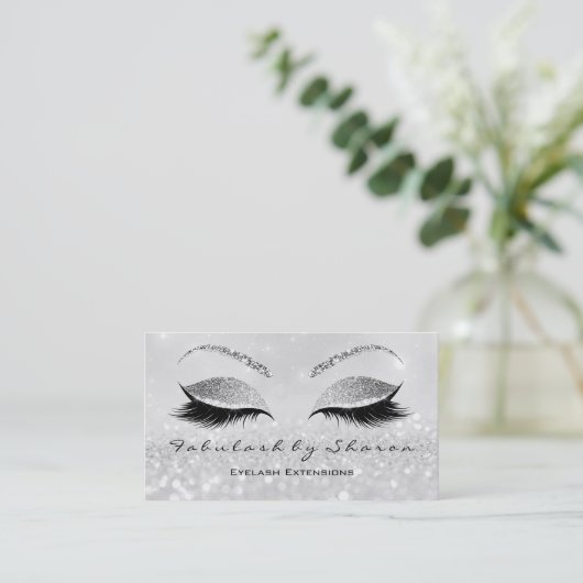 Makeup Eyebrow Lashes Extension Glitter Silver 2 Visitekaartje (Staand voorkant)