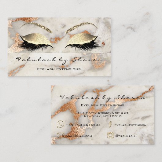 Makeup Eyebrow Lashes Glitter Copper Gold Marble Visitekaartje (Voorkant / Achterkant)