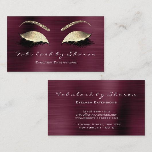 Makeup Eyebrow Lashes Glitter Crystal Burgundy Lux Visitekaartje (Voorkant / Achterkant)