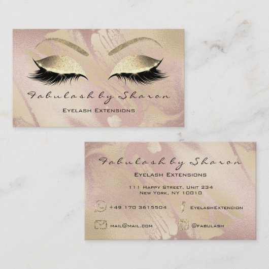 Makeup Eyebrow Lashes Glitter Diamond Blush Marble Visitekaartje (Voorkant / Achterkant)