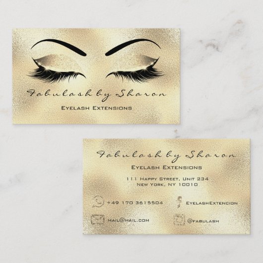 Makeup Eyebrow Lashes Glitter Diamond Gold Glass Visitekaartje (Voorkant / Achterkant)