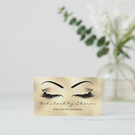 Makeup Eyebrow Lashes Glitter Diamond Gold Glass Visitekaartje (Staand voorkant)