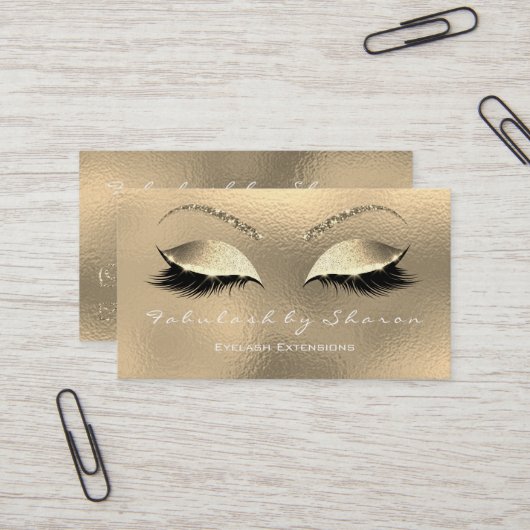 Makeup Eyebrow Lashes Glitter Diamond Gold White Visitekaartje (Voorkant / Achterkant in situ)