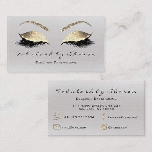 Makeup Eyebrow Lashes Glitter Diamond Gray Luxury Visitekaartje (Voorkant / Achterkant)