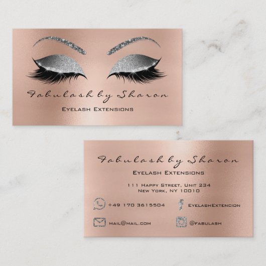 Makeup Eyebrow Lashes Glitter Diamond Pink Silver Visitekaartje (Voorkant / Achterkant)