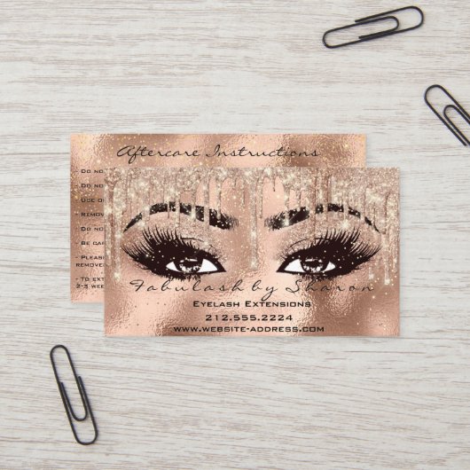 Makeup Eyebrow Lashes Glitter Drip Aftercare Visitekaartje (Voorkant / Achterkant in situ)