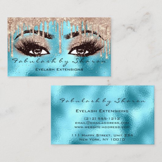 Makeup Eyebrow Lashes Glitter Drip Blue VIP Roos Visitekaartje (Voorkant / Achterkant)