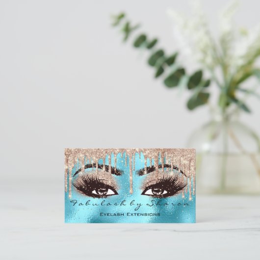 Makeup Eyebrow Lashes Glitter Drip Blue VIP Roos Visitekaartje (Staand voorkant)