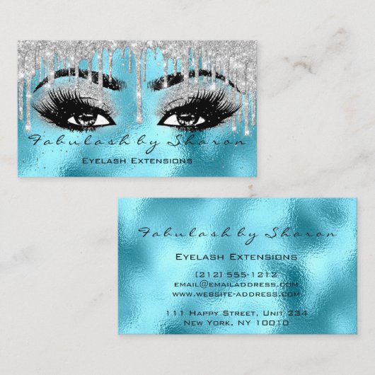 Makeup Eyebrow Lashes Glitter Drip Blue VIP Silver Visitekaartje (Voorkant / Achterkant)