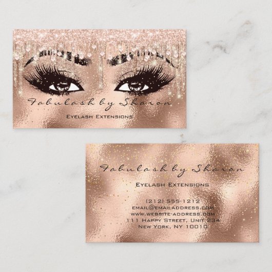 Makeup Eyebrow Lashes Glitter Drip Crystals Roos Visitekaartje (Voorkant / Achterkant)