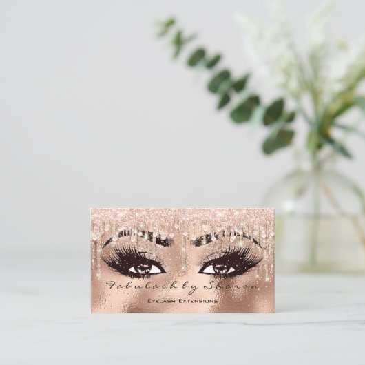 Makeup Eyebrow Lashes Glitter Drip Crystals Roos Visitekaartje (Staand voorkant)