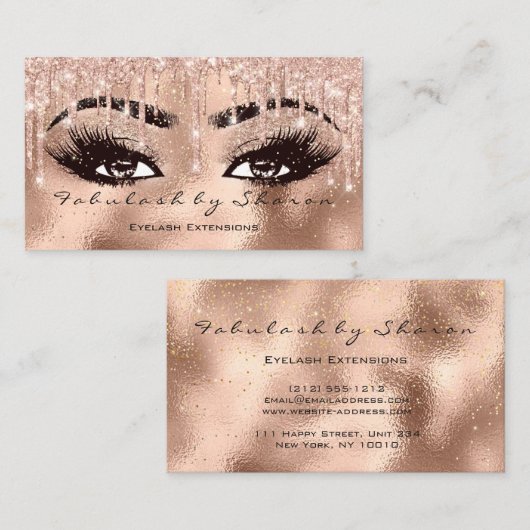 Makeup Eyebrow Lashes Glitter Drip Spark Glas Gold Visitekaartje (Voorkant / Achterkant)