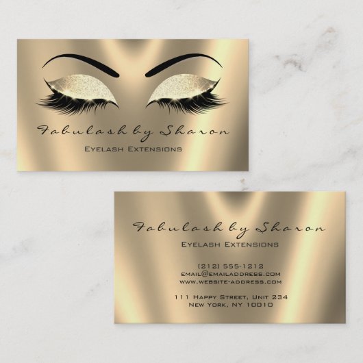 Makeup Eyebrow Lashes Glitter Faux Sepia Gold Lux Visitekaartje (Voorkant / Achterkant)