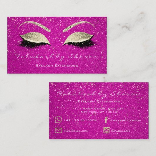 Makeup Eyebrow Lashes Glitter Gold Confetti Roze Visitekaartje (Voorkant / Achterkant)