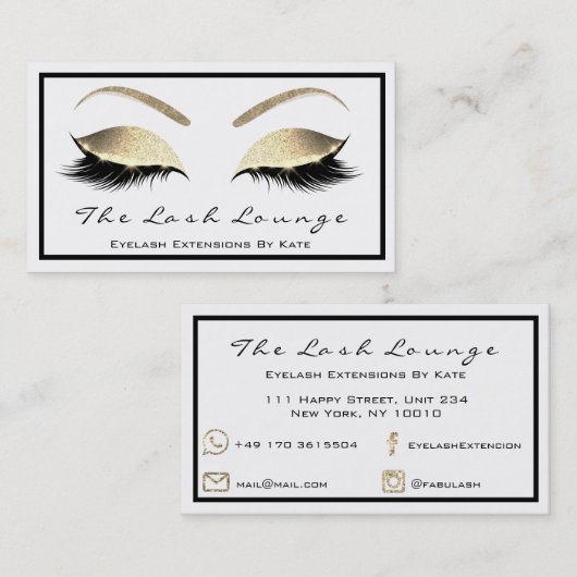 Makeup Eyebrow Lashes Glitter Gold White Black2 Visitekaartje (Voorkant / Achterkant)