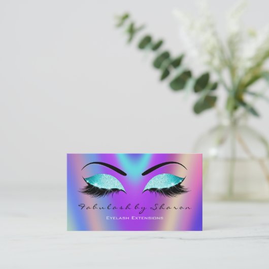 Makeup Eyebrow Lashes Glitter Ombre Paars Visitekaartje (Staand voorkant)