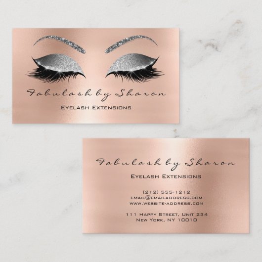Makeup Eyebrow Lashes Glitter Pink Silver Grey Visitekaartje (Voorkant / Achterkant)