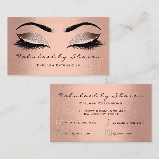 Makeup Eyebrow Lashes Glitter Roos Gold Blush Visitekaartje (Voorkant / Achterkant)
