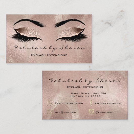 Makeup Eyebrow Lashes Glitter Roos Gold Luxury Visitekaartje (Voorkant / Achterkant)