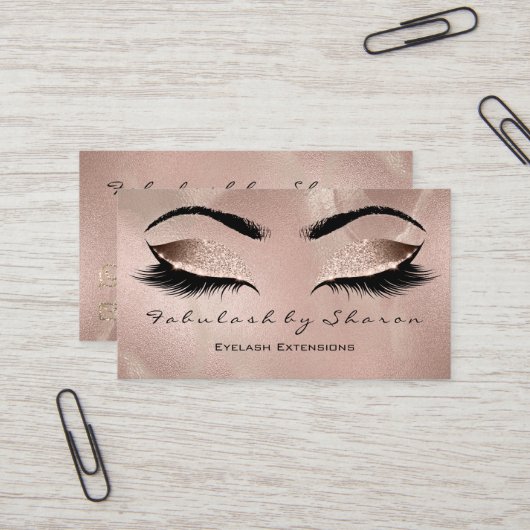 Makeup Eyebrow Lashes Glitter Roos Gold Luxury Visitekaartje (Voorkant / Achterkant in situ)