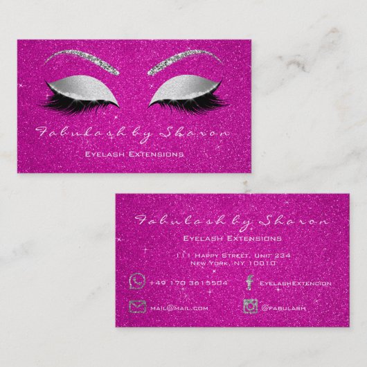 Makeup Eyebrow Lashes Glitter Silver Grey Hot Pink Visitekaartje (Voorkant / Achterkant)