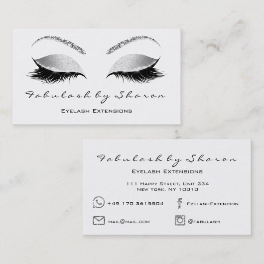 Makeup Eyebrow Lashes Glitter Silver Grey White Visitekaartje (Voorkant / Achterkant)