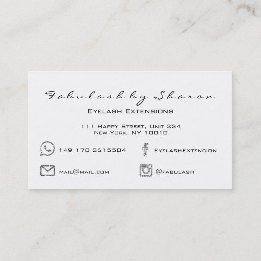 Makeup Eyebrow Lashes Glitter Silver Grey White Visitekaartje (Achterkant)