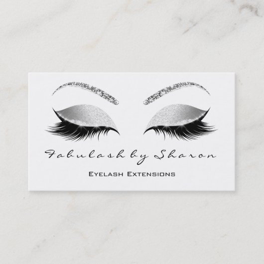 Makeup Eyebrow Lashes Glitter Silver Grey White Visitekaartje (Voorkant)