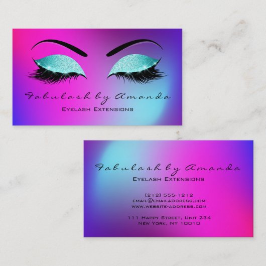 Makeup Eyebrow Lashes Glitter Vivid Blue Roze Visitekaartje (Voorkant / Achterkant)