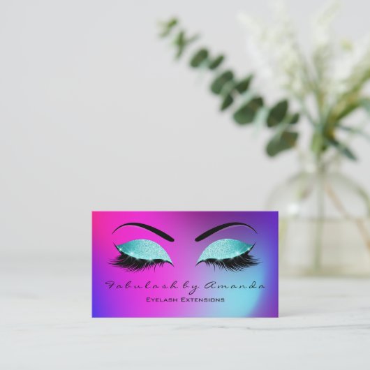 Makeup Eyebrow Lashes Glitter Vivid Blue Roze Visitekaartje (Staand voorkant)