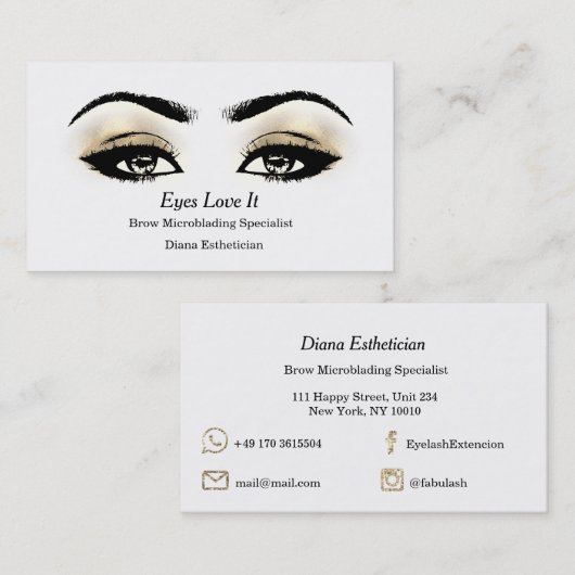 Makeup Eyebrow Lashes Gold White Beauty Visitekaartje (Voorkant / Achterkant)