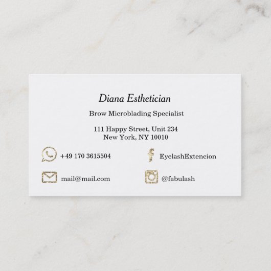 Makeup Eyebrow Lashes Gold White Beauty Visitekaartje (Achterkant)