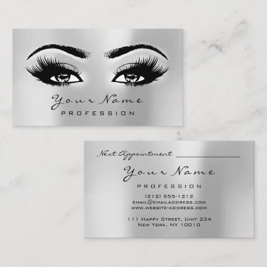 Makeup Eyebrow Lashes Next Appointment Card Grey Afsprakenkaartje (Voorkant / Achterkant)