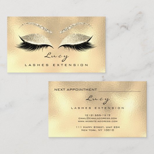 Makeup Eyebrow Name Lash Glitter Champaigne Gold Afsprakenkaartje (Voorkant / Achterkant)