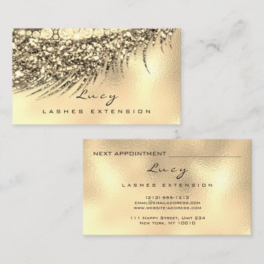 Makeup Eyebrow Name Lash Glitter Glam Gold Afsprakenkaartje (Voorkant / Achterkant)