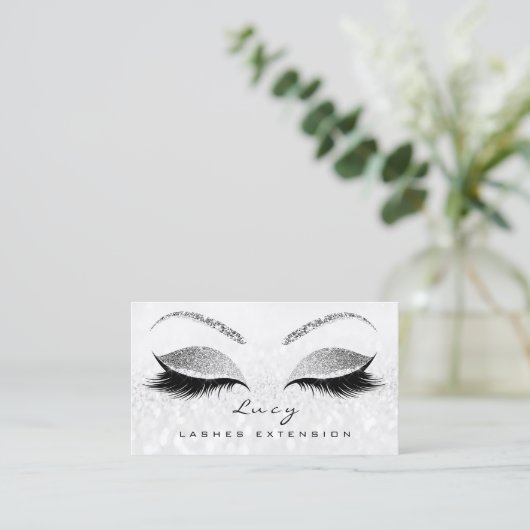 Makeup Eyebrow Name Lash Glitter Gray Silver Grey Visitekaartje (Staand voorkant)