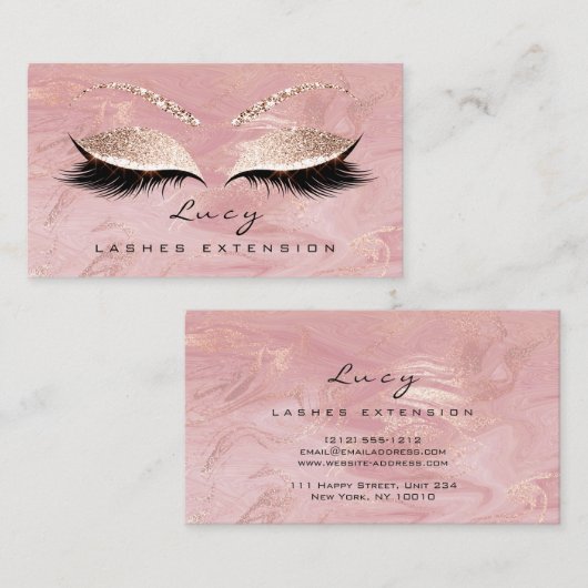 Makeup Eyebrow Name Lash Glitter Pink Marmer Visitekaartje (Voorkant / Achterkant)