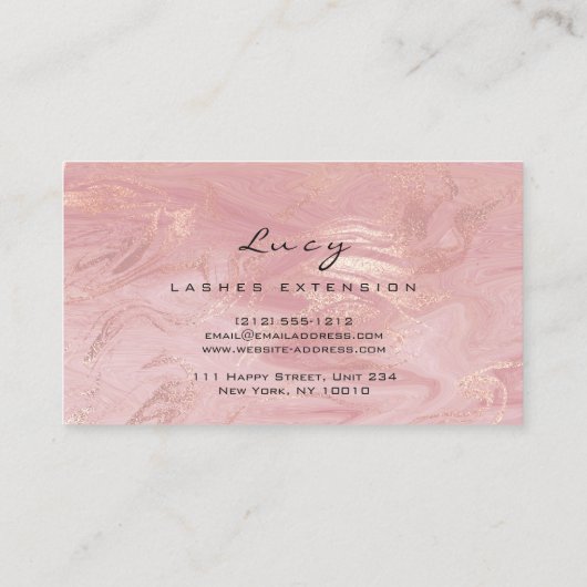 Makeup Eyebrow Name Lash Glitter Pink Marmer Visitekaartje (Achterkant)