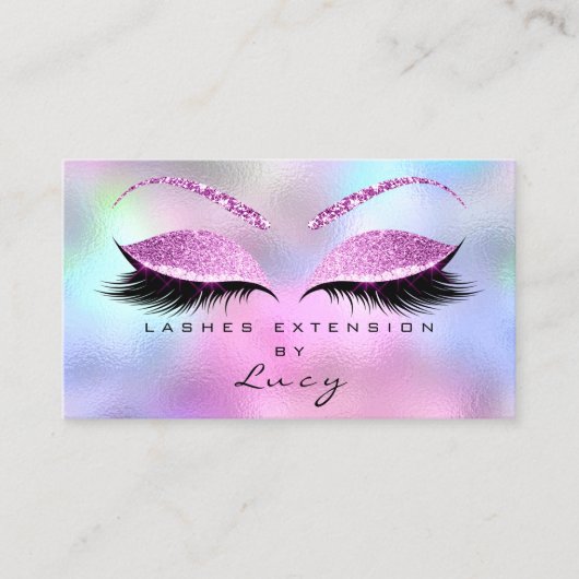 Makeup Eyebrow Name Lash Holographic Pink Visitekaartje (Voorkant)