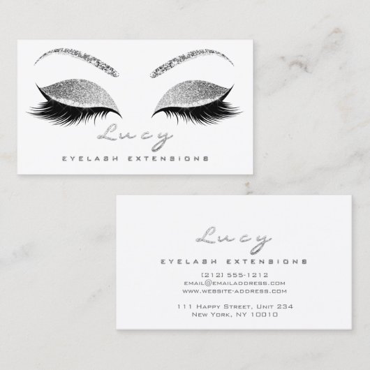 Makeup Eyebrow Name Lashes Glitter Gray Silver Log Visitekaartje (Voorkant / Achterkant)