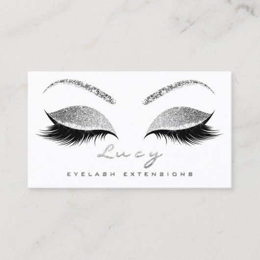Makeup Eyebrow Name Lashes Glitter Gray Silver Log Visitekaartje (Voorkant)