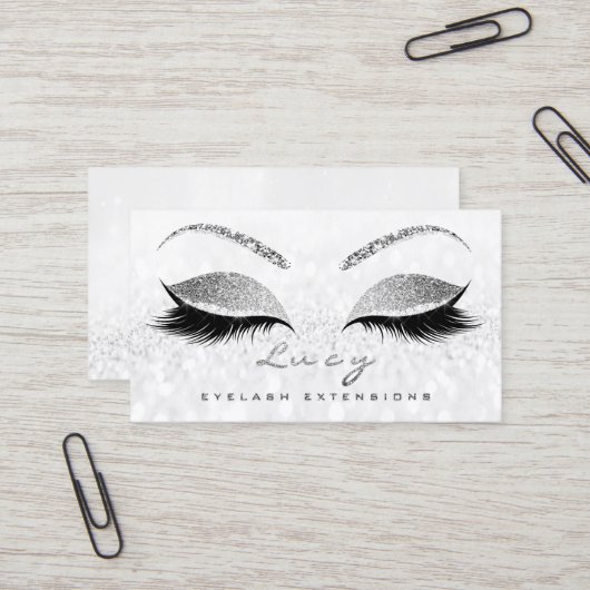 Makeup Eyebrow Name Lashes Glitter Gray Silver Visitekaartje (Voorkant / Achterkant in situ)